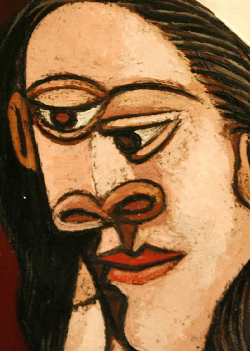 Ulla Wiggen: ”Iris XXX Moritz” (2024), Fillide Melandroni står modell för ”Portrait of a Courtesan” av Caravaggio, konstverket ”Nu couché/Liggande nakenmodell” av Pablo Picasso (samtliga verk är beskurna).