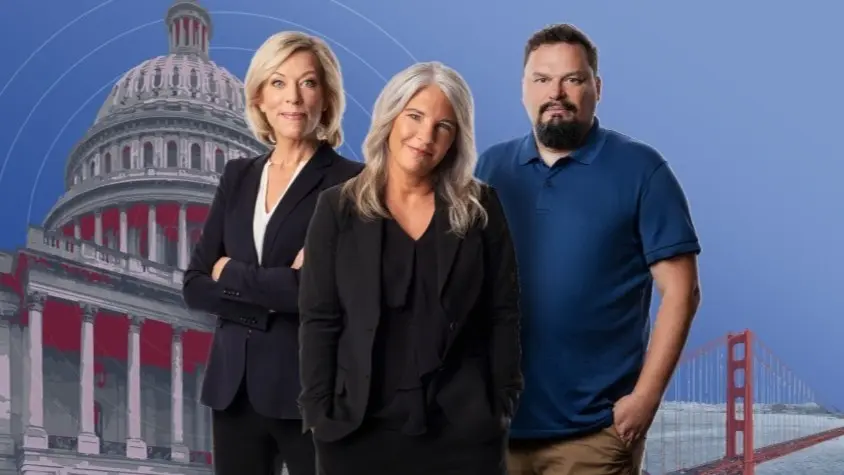 bild på Ginna, Sara och Roger framför Vita huset