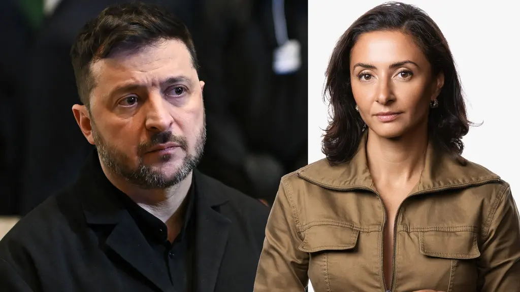 Montage: Volodymyr Zelenskyj, t.v och Lubna El-Shanti, t.h