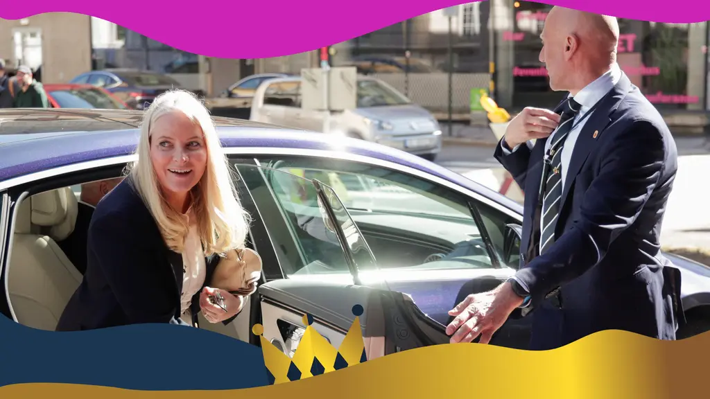 Mette-Marit och säkerhetspolis. Foto:  Tor Erik Schroeder/NBT