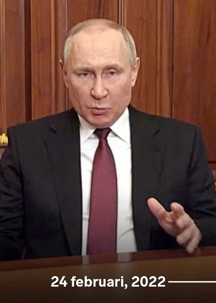 Rysslands president Putin håller ett tv-sänt tal under krigsutbrottet.