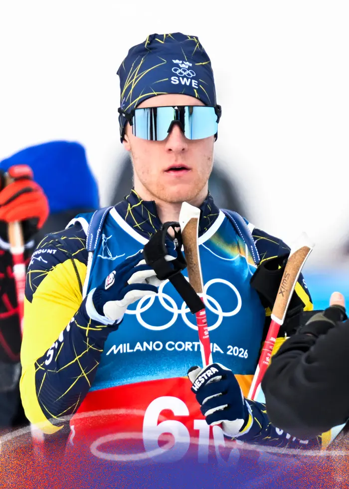 Sebastian Samuelsson under mixedstafetten i OS.