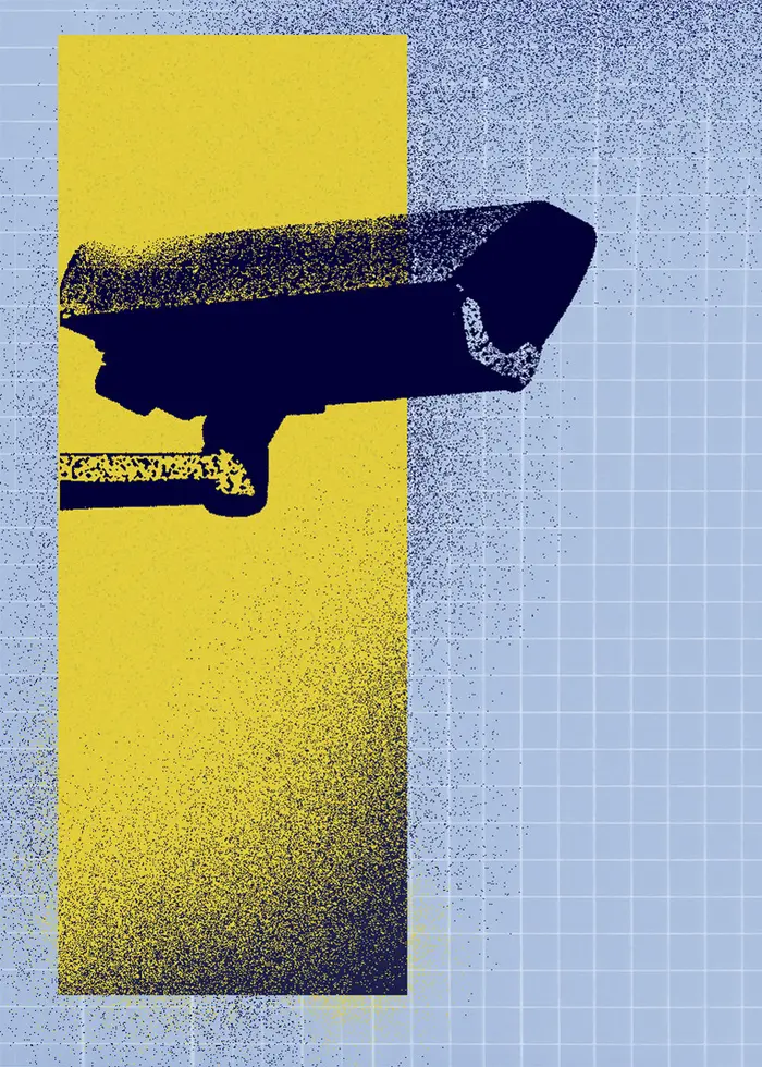 Kollage som visar en övervakningskamera