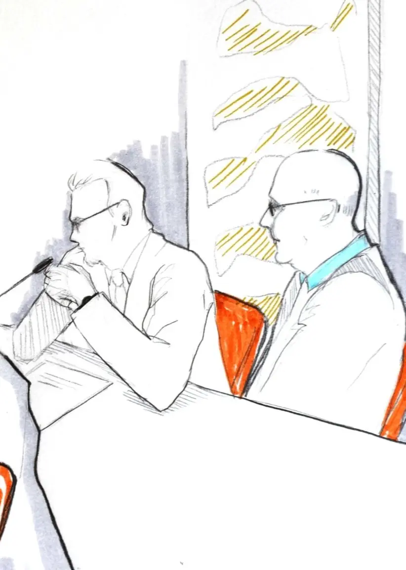 Teckning från rättegången med Thomas quick.