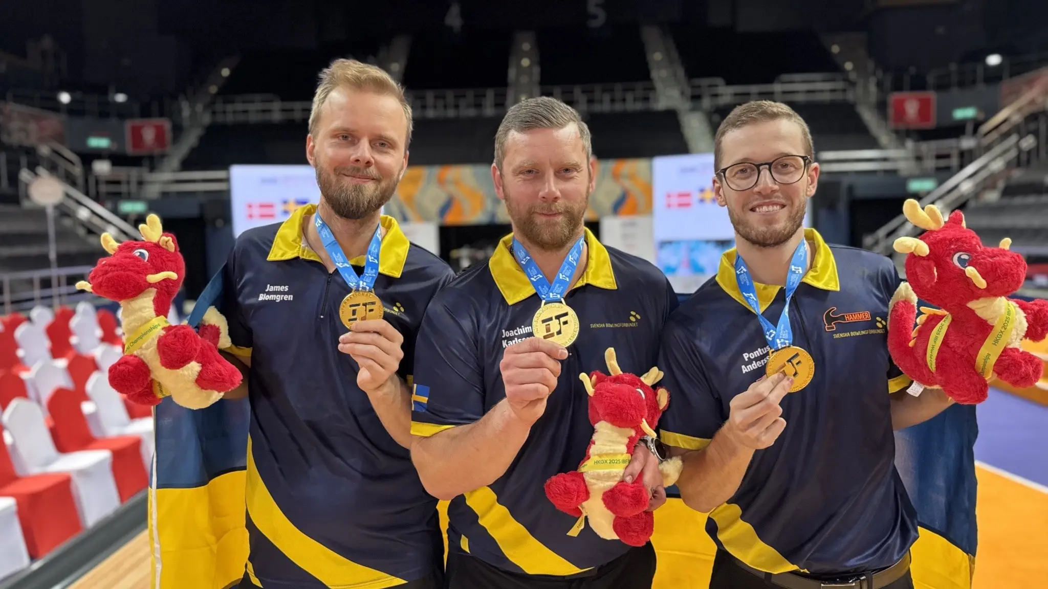 James Blomgren från Team Alingsås BC, Joachim Karlsson Rosén från Team Tranås BC och Pontus Andersson från Team Clan Nässjö BK tog VM-guld. 