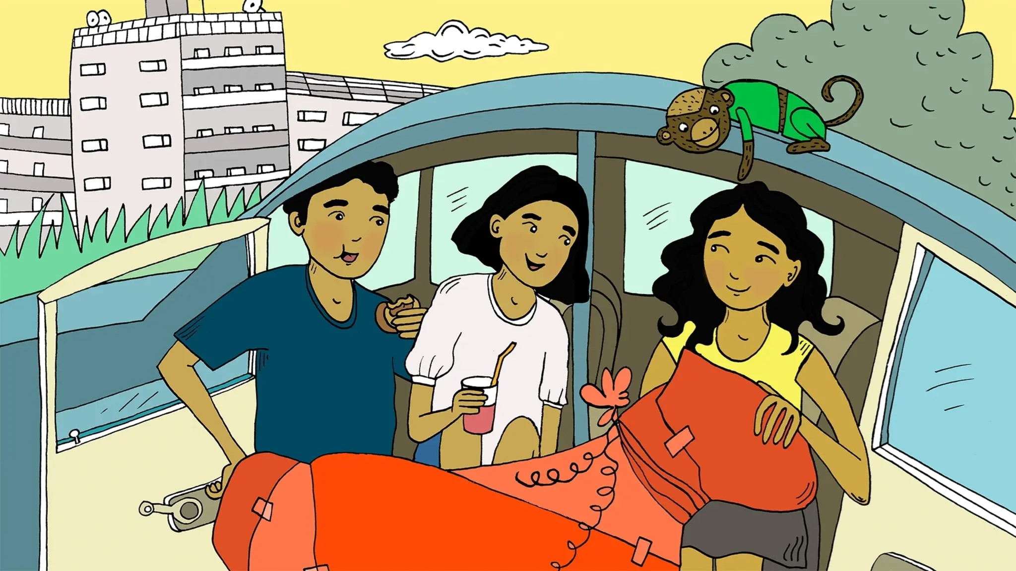 Pippi i Rinkeby, del 5 - Pippi firar födelsedag i en bil. Bild: Amanda Eriksson