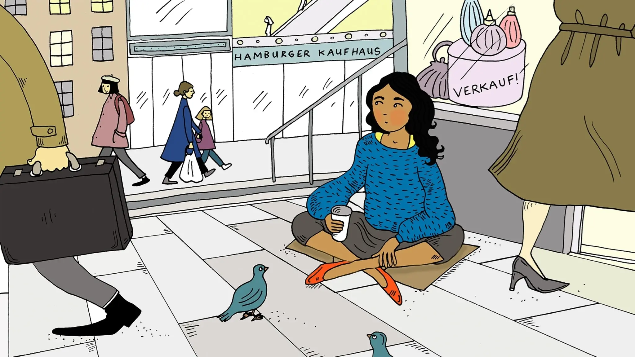 Pippi i Rinkeby, del 2 - Pippi sitter på marken utanför en affär. Bild: Amanda Eriksson