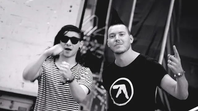 Skrillex och Albin Myers 2014 på Dans Dakar i Stockholm.