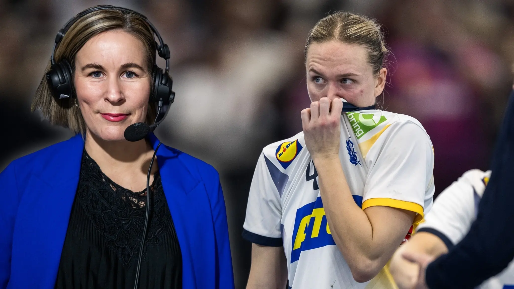 Annika Wiel Hvannberg och en deppande Jenny Carlson.