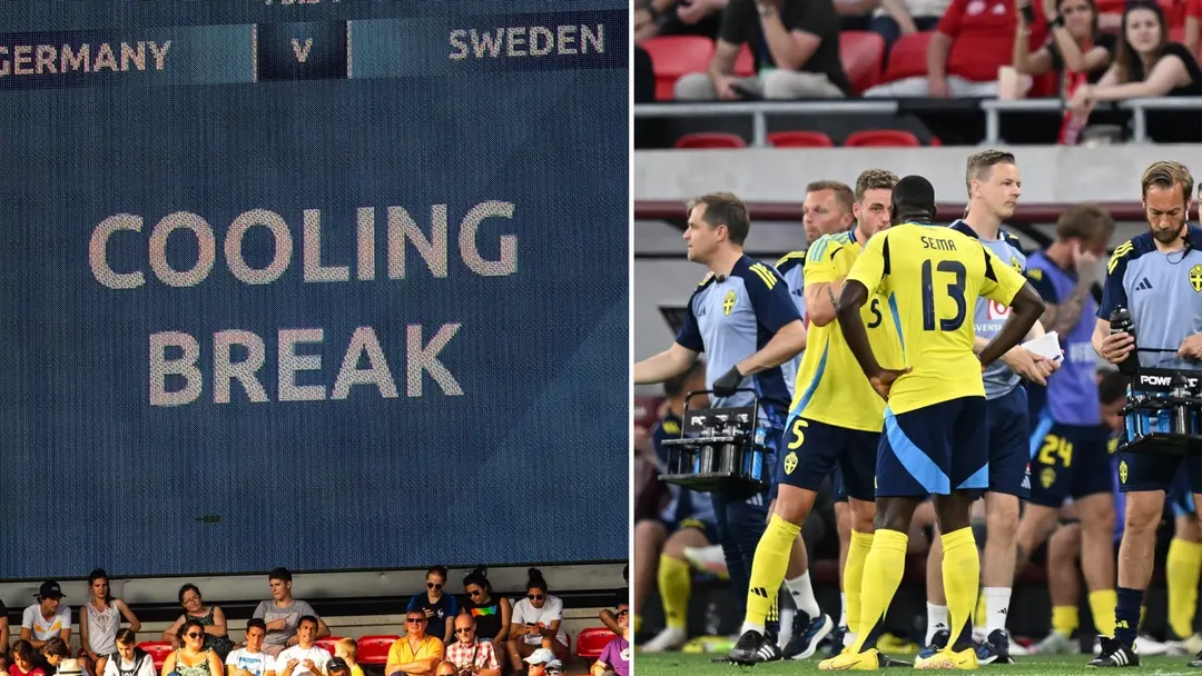 Svenska herrlandslaget har en vattenpaus. Foto: Simon Hastegård/Bildbyrån