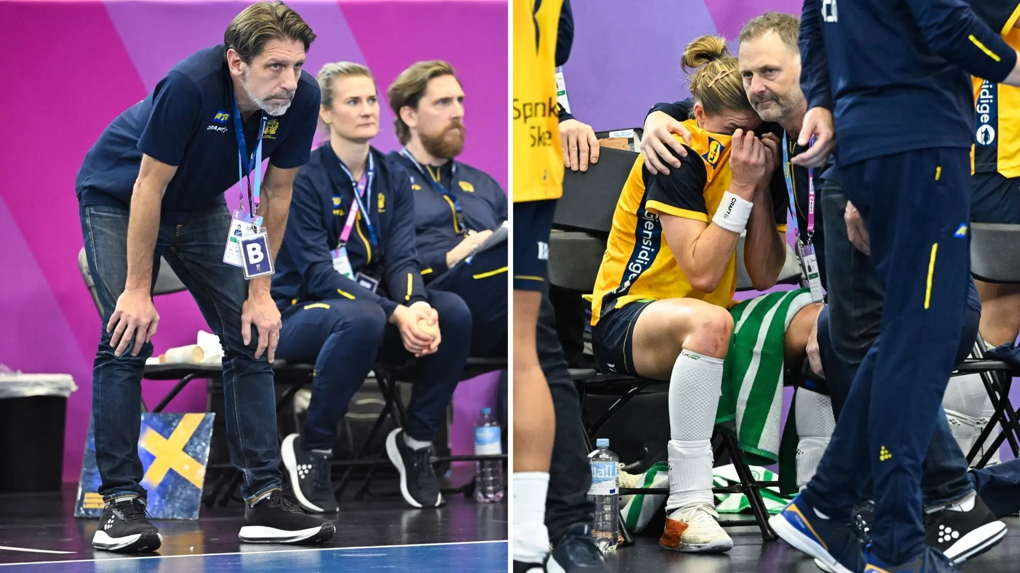 Förbundskapten Tomas Axnér och en Linn Blohm i tårar.