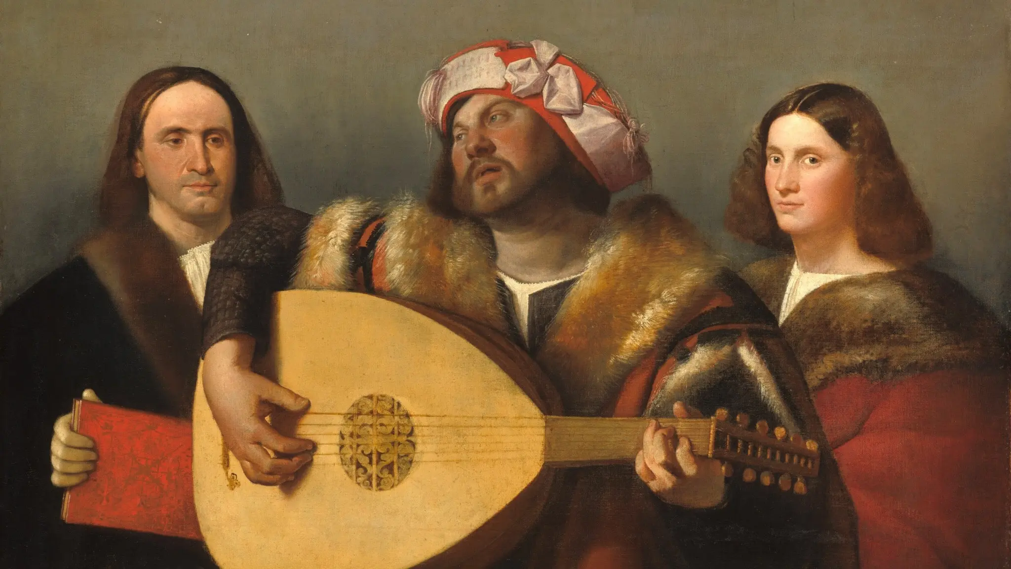 En gammal målning av en lutspelande man.