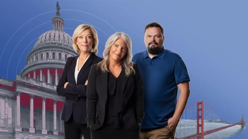 bild på Ginna, Sara och Roger framför Vita huset