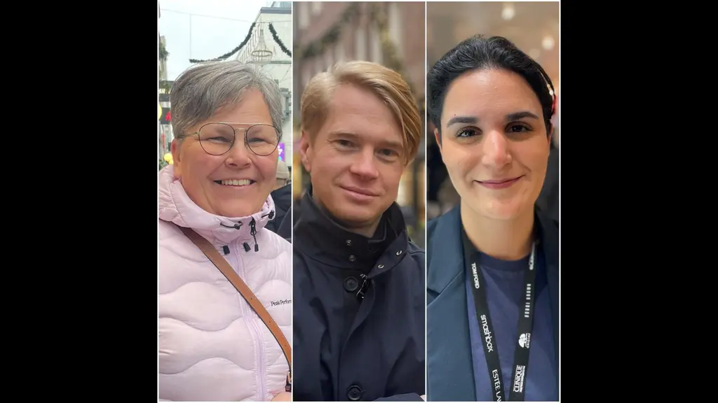 Tre glada personer i julhandeln