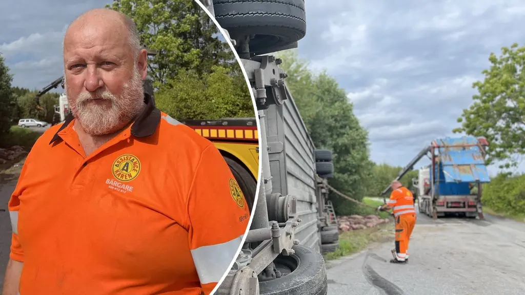Lollo bärgade lastbilen med grisarna. 