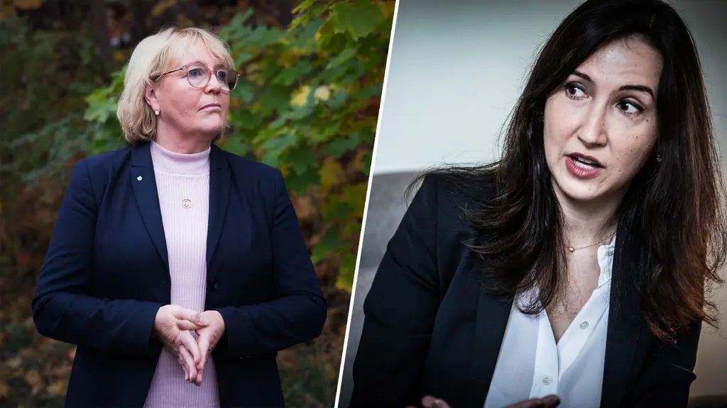Finansregionrådet Irene Svenonius (M) och oppositionsregionrådet Aida Hadzialic (S).