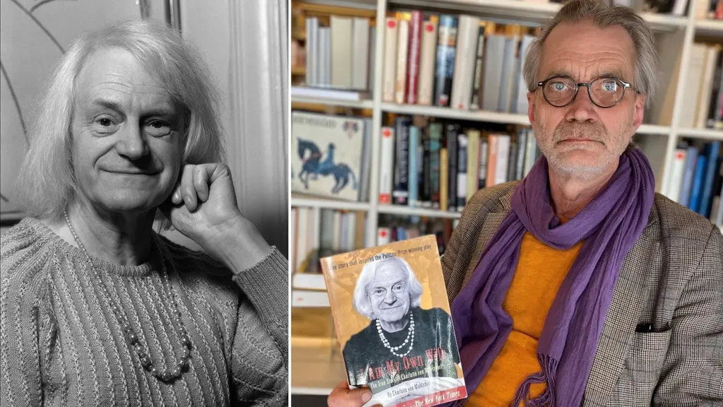 Bild 1 Visar Charlotte Malmsdorf bild 2 Visar Thomas Dahlberg med Charlotte von Mahlsdorfs bok "Jag är min egen fru" som också dramatiserats av Länsteatern