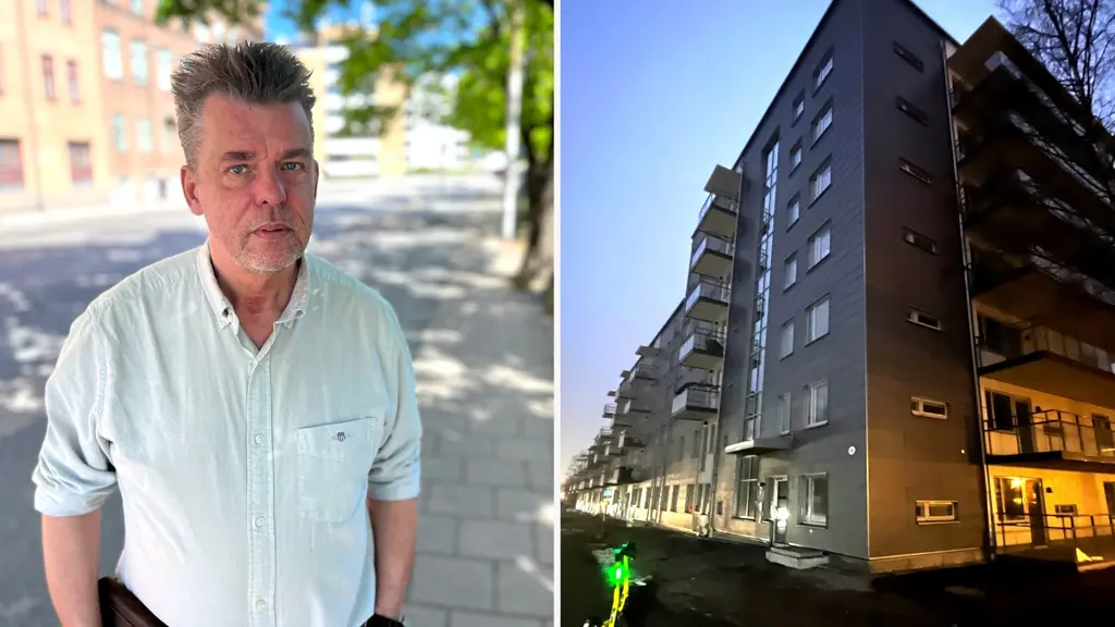 Bildmontage med två delar: till vänster en man i vit skjorta på en trottoar kantad av träd, till höger ett flerbostadshus i skymning med upplysta fönster.
Jonas Tannerstad, chef för el och automation på Örebrobostäder berättar vad besiktningen innebär för Öbo efter det massiva elfelet på kvarteret Måsen. 