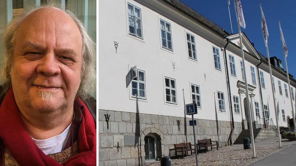Bildmontage med Rolf Johansson och rådhuset i Falun.