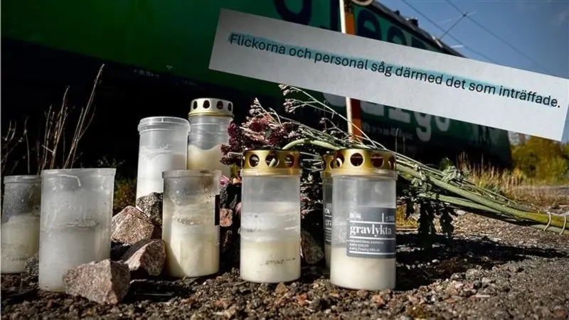 Gravljus uppställda intill tågspåret där den 14-åriga flickan omkom. 