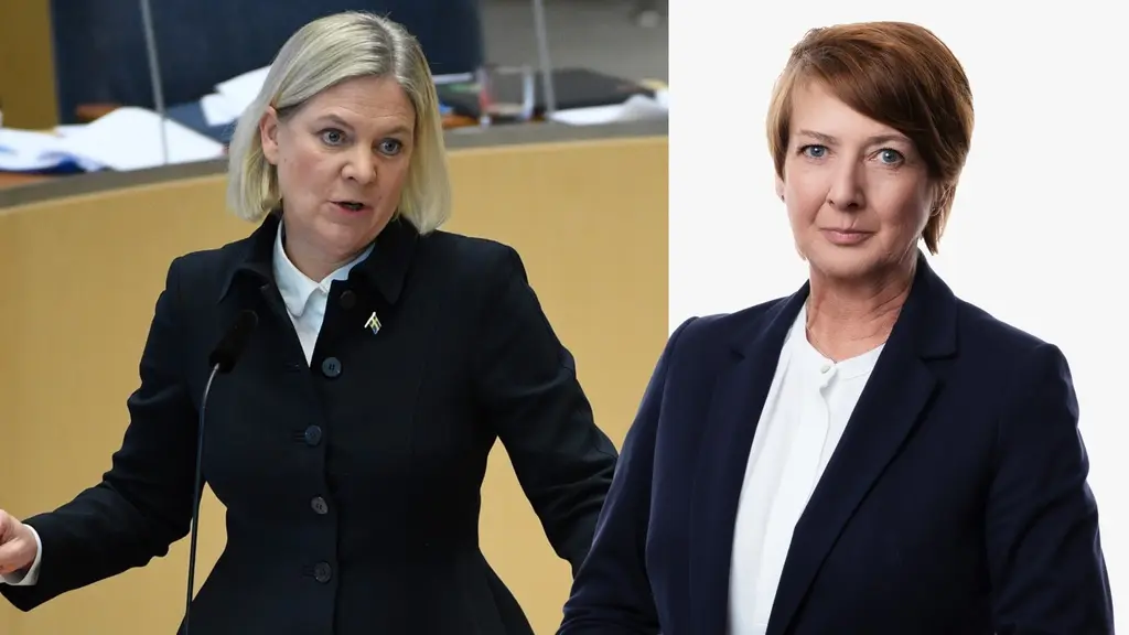 Magdalena Andersson under debatten i riksdagen.