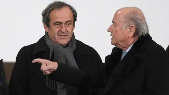 2014 Michel Platini och Sepp Blatter. Foto: Christophe Ena/TT