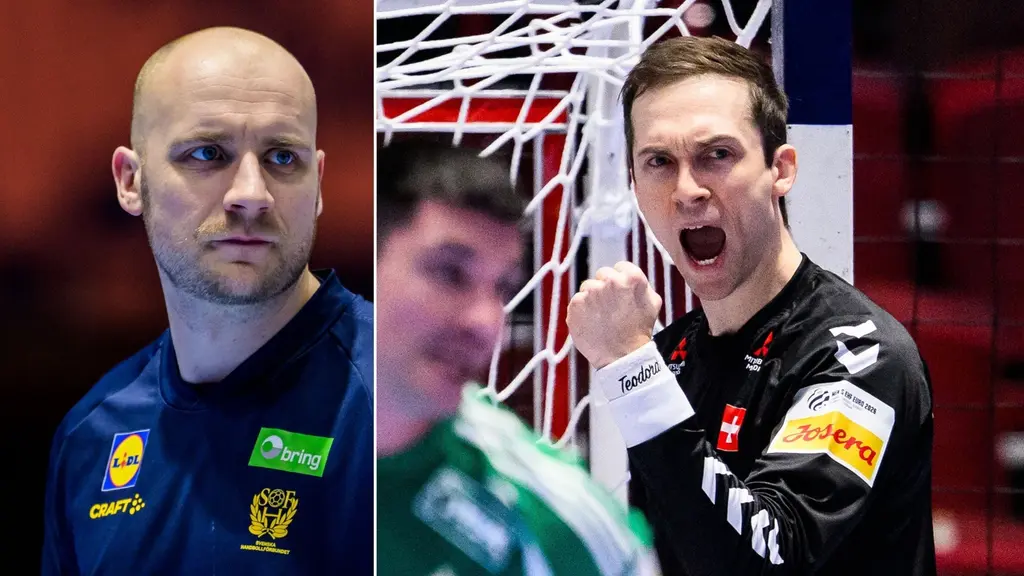 Handbollsmålvakt som knyter näven framför sitt mål