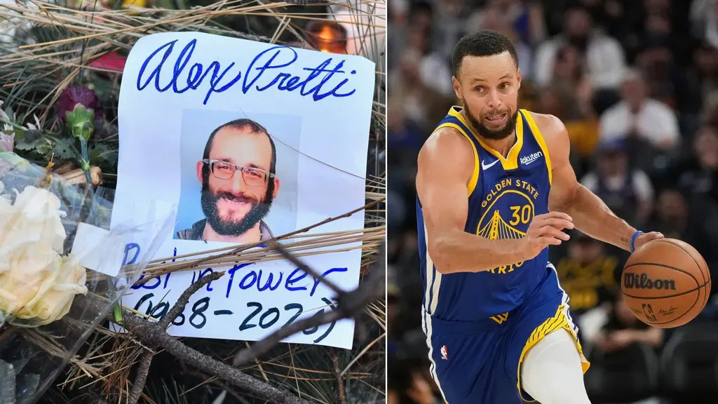 Alex Pretti och Stephen Curry. Foto: Octavio JONES / AFP och Jeff Chiu