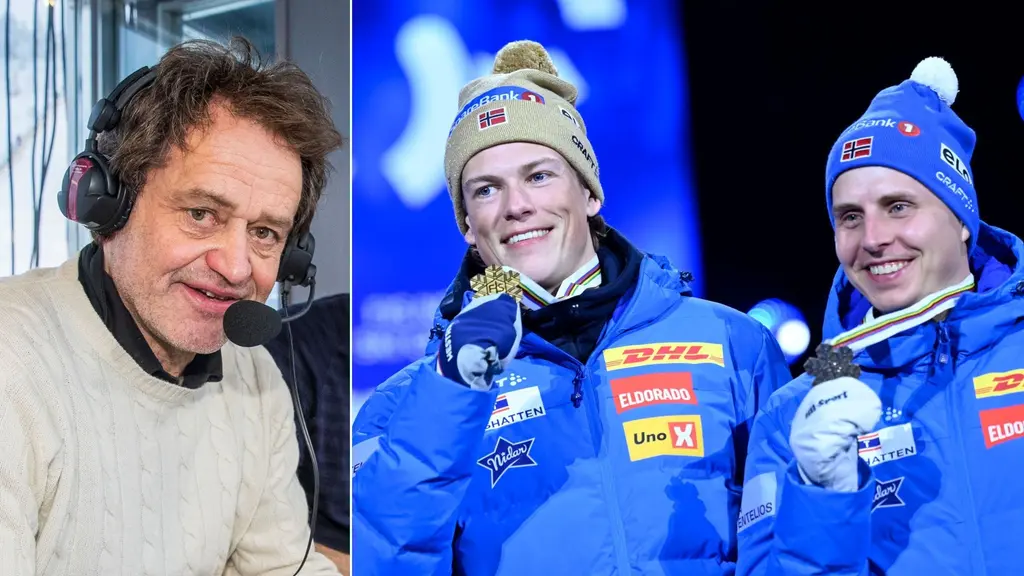 Torgerir Björn, Johannes Høsflot Klæbo och Norges Simen Hegstad Krüger. Foto: Terje Pedersen / NTB och Fredrik Sandberg / TT