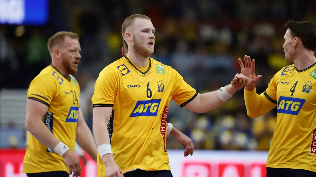 GÖTEBORG, SVERIGE 20250507
Sveriges Felix Möller efter mål under onsdagens handbollsmatch i EHF Euro Cup mellan Sverige och Frankrike i Scandinavium.
Foto: Adam Ihse / TT