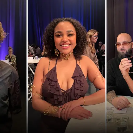 Delad bild med artisterna Timo Räisänen, Cimberly och Medina. 