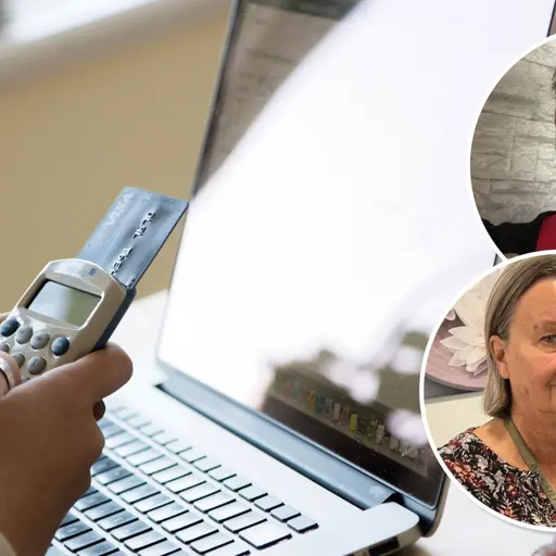 Kuvamontaasi: Ritva Bidersten, Siiri Ylijääskö ja kuvituskuva kädestä, joka käyttää pankkitunnistetta tietokoneella.