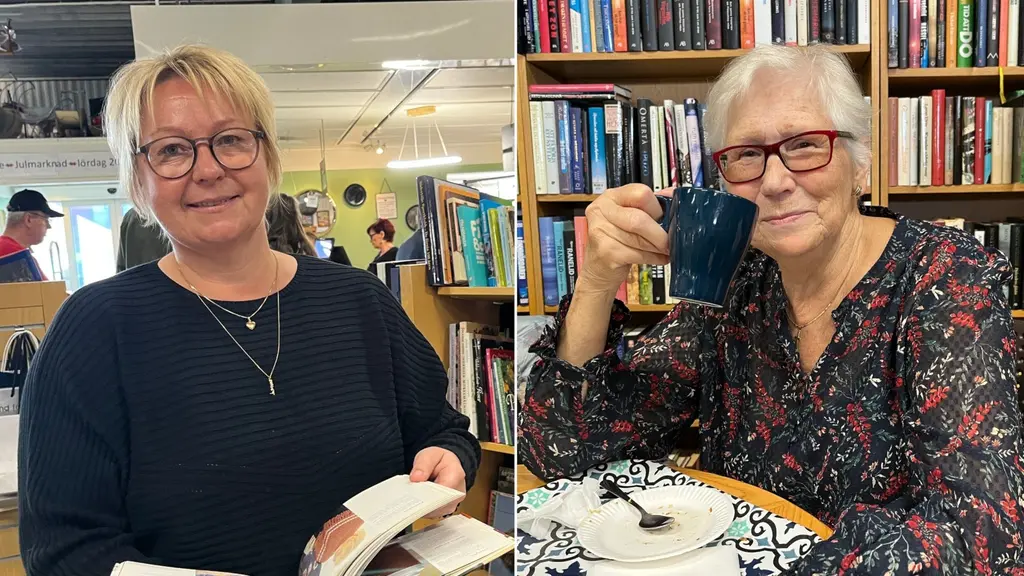 Carita Jokimäki on kirpputorin myymäläpäällikkö. Annikki Lundström on kirpputorin kanta-asiakas.