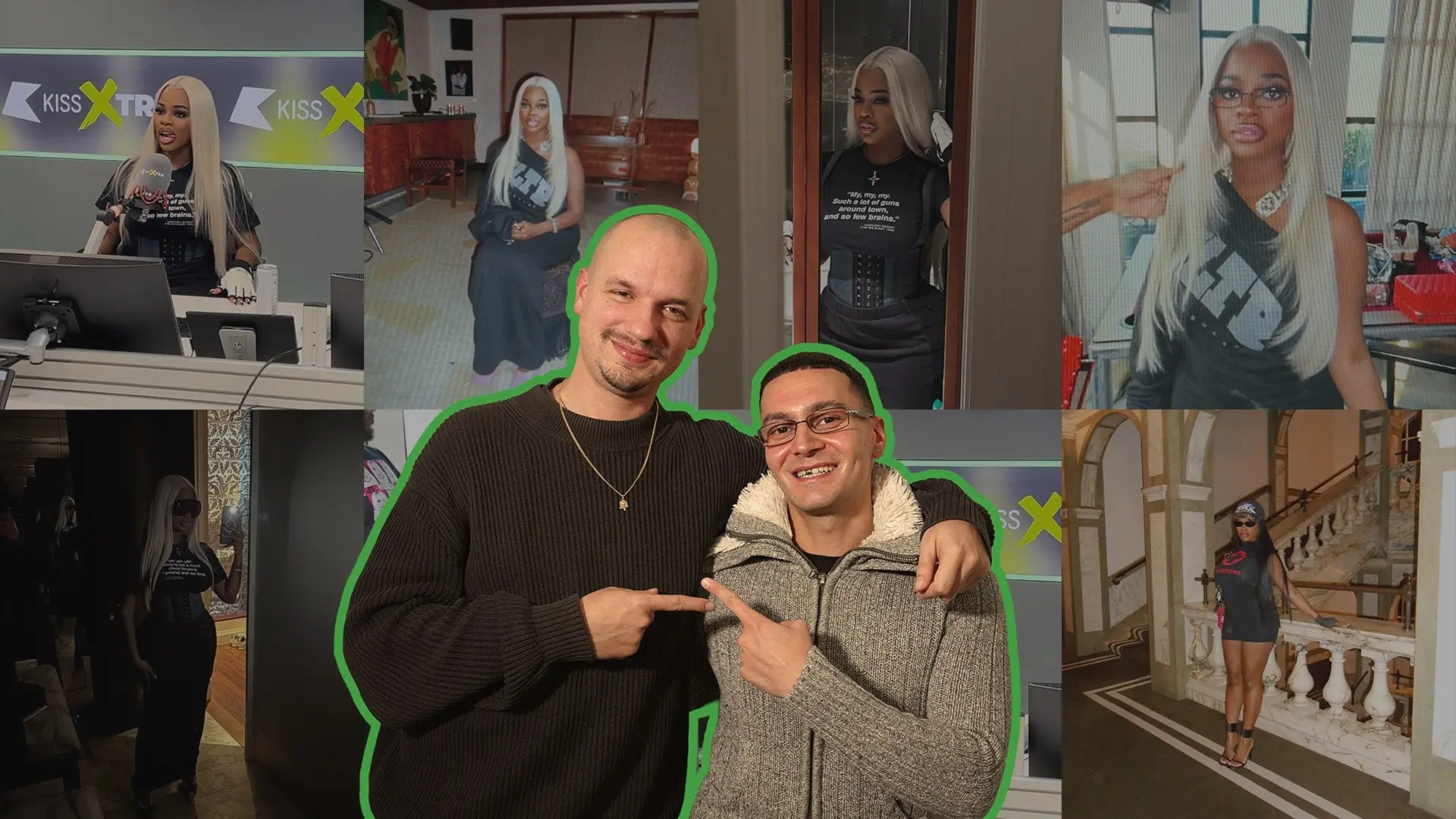 Petter och Zozo över ett bildcollage på rapparen JT.