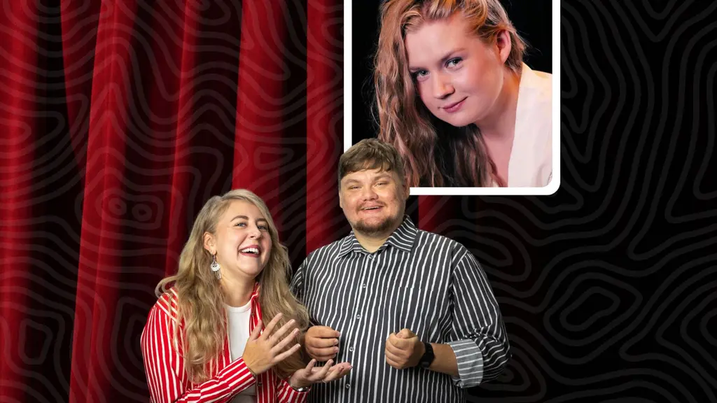 Populas programledare Kalle Kinnunen, Sanna Laakso och kvällens gäst Natalie Minnevik