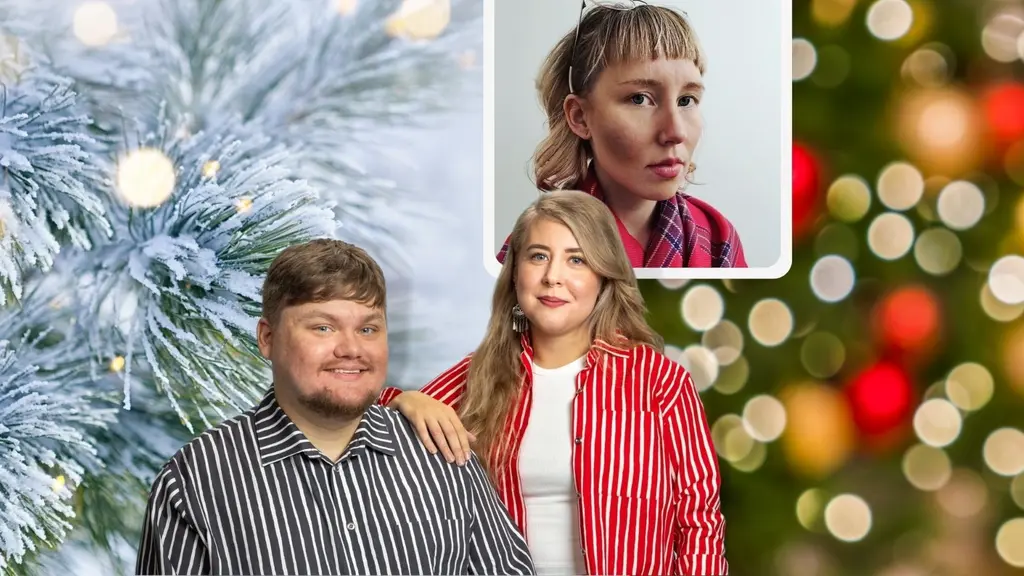 Populas programledare Kalle Kinnunen och Sanna Laakso tillsammans med Ina Omma.