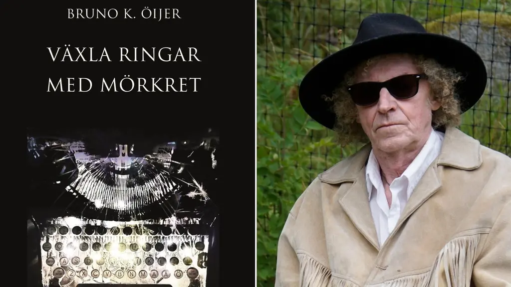 Författaren Bruno K. Öijer och omslaget till hans nya bok "Växla ringar med mörkret".