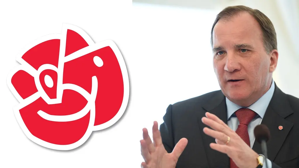 På bilden ser man en röd ros och ett foto på Stefan Löfven.