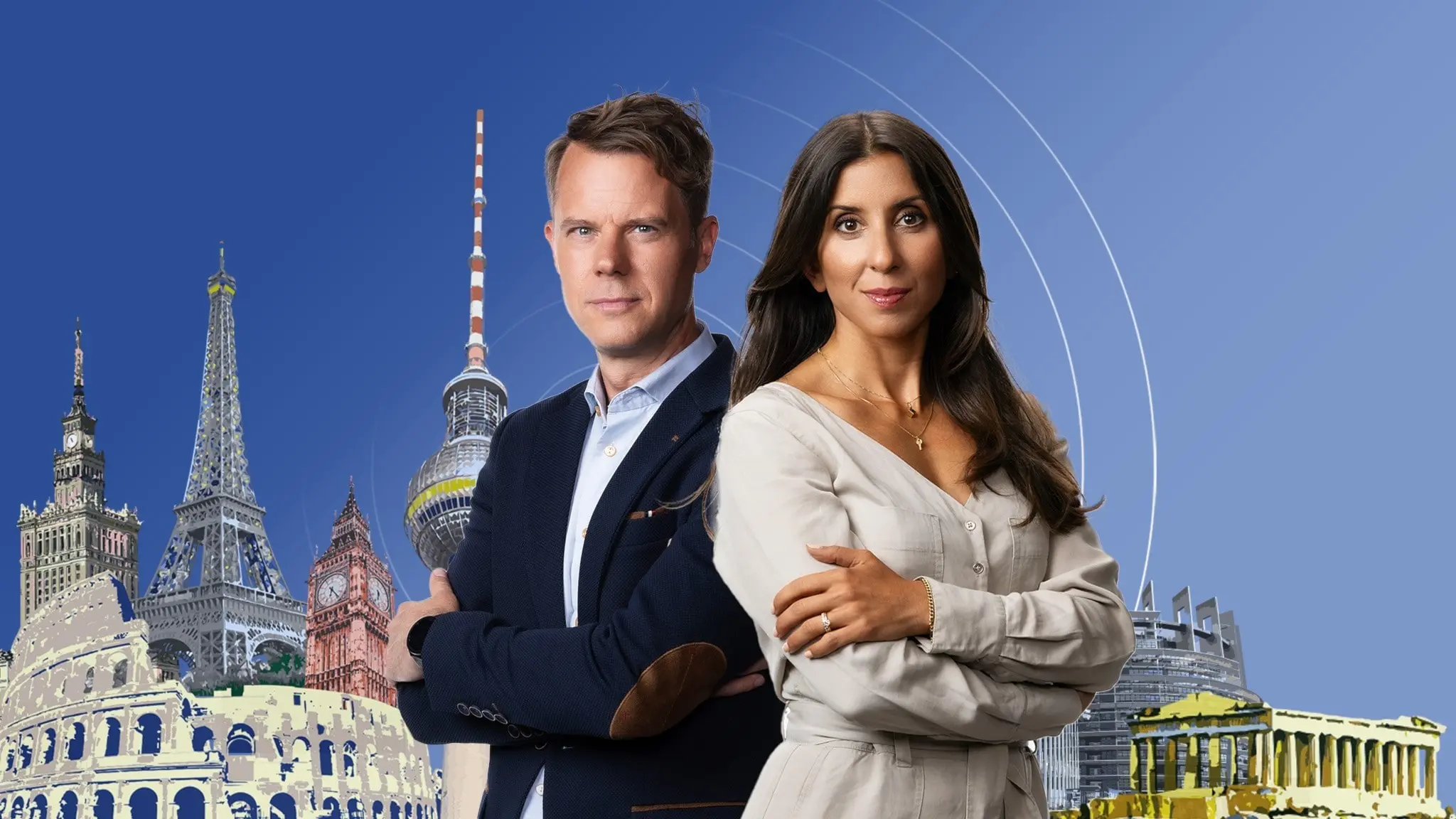 Programledare Parisa Höglund och Brysselkorrespondent Andreas Liljeheden.