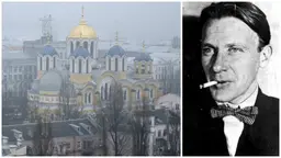 Staden Kiev i Ukraina och författaren Mikhail Bulgakov.