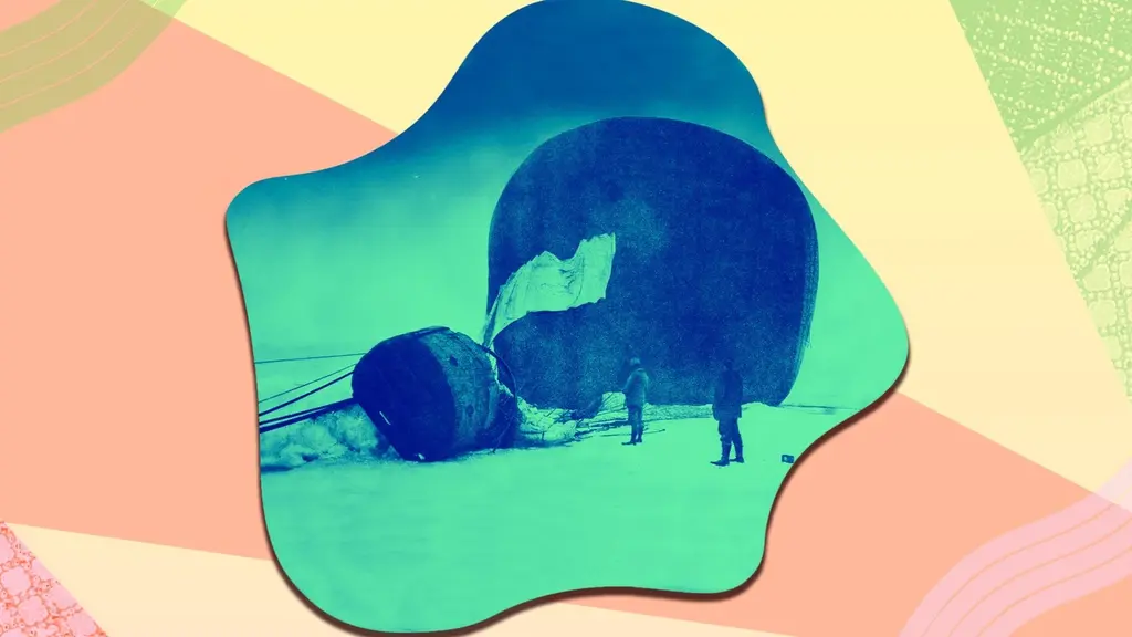 Bild på den kraschade ballongen som Andrées polarexpedition färdades i