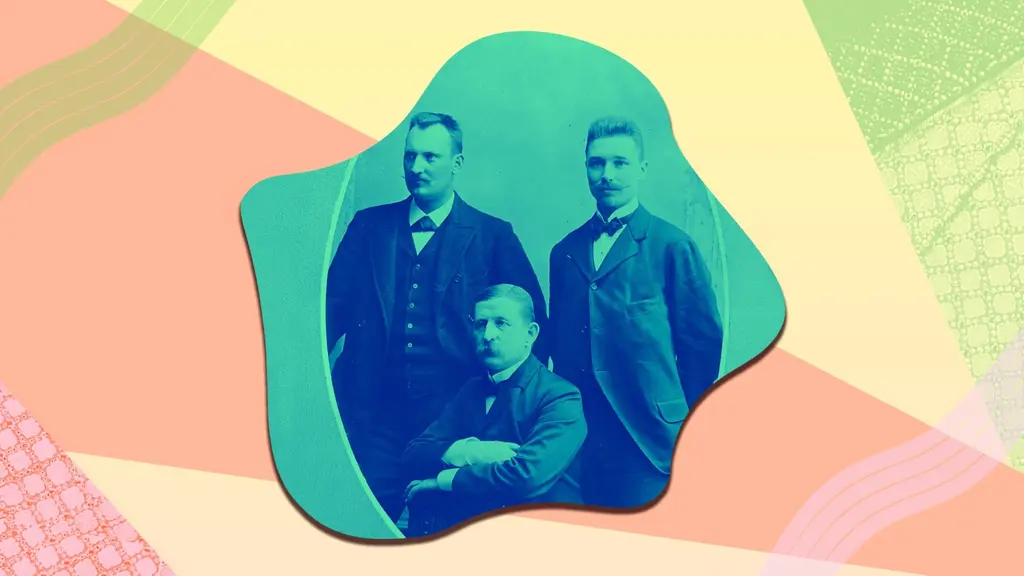 Bild på de tre medlemmarna ur Andrées polarexpedition: Salomon August Andrée, Knut Fraenkel och Nils Strindberg. 