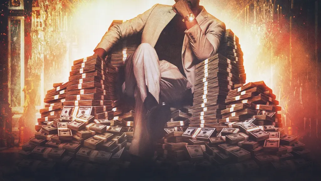 En man som sitter i en tron av sedlar.