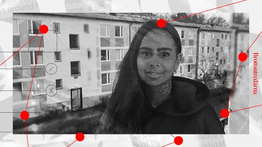 Cahtrine, en kvinna i huvtröja med tatuering på halsen, står på en balkong med ett lägenhetshus i bakgrunden.