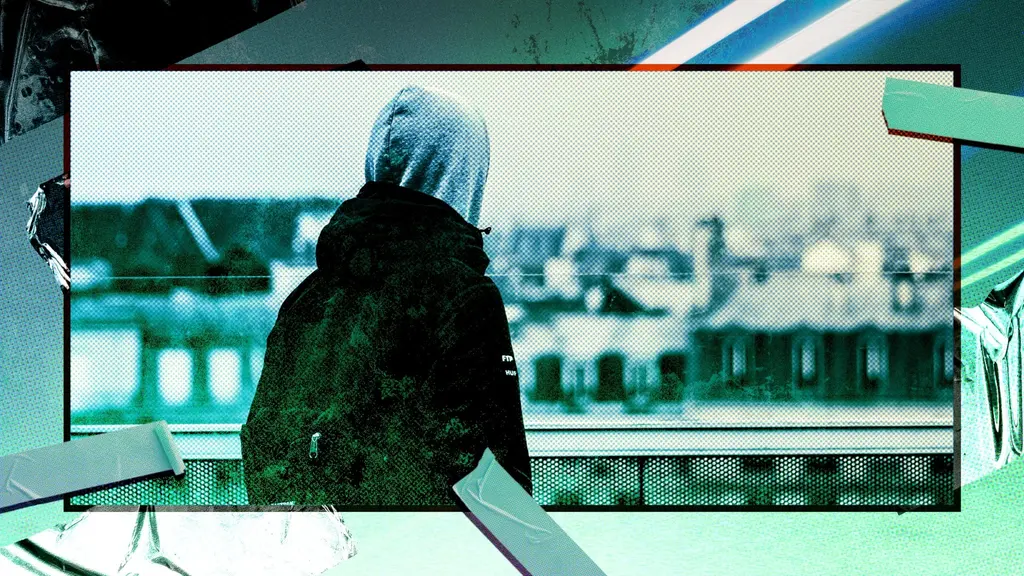Ung kille blickar ut över stad.
