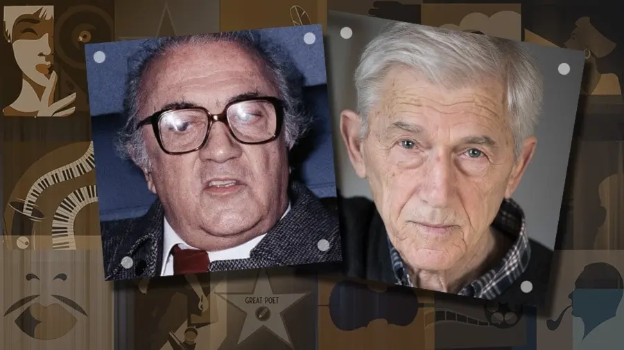 Porträtt av filmregissören Federico Fellini och författaren Theodor Kallifatides.