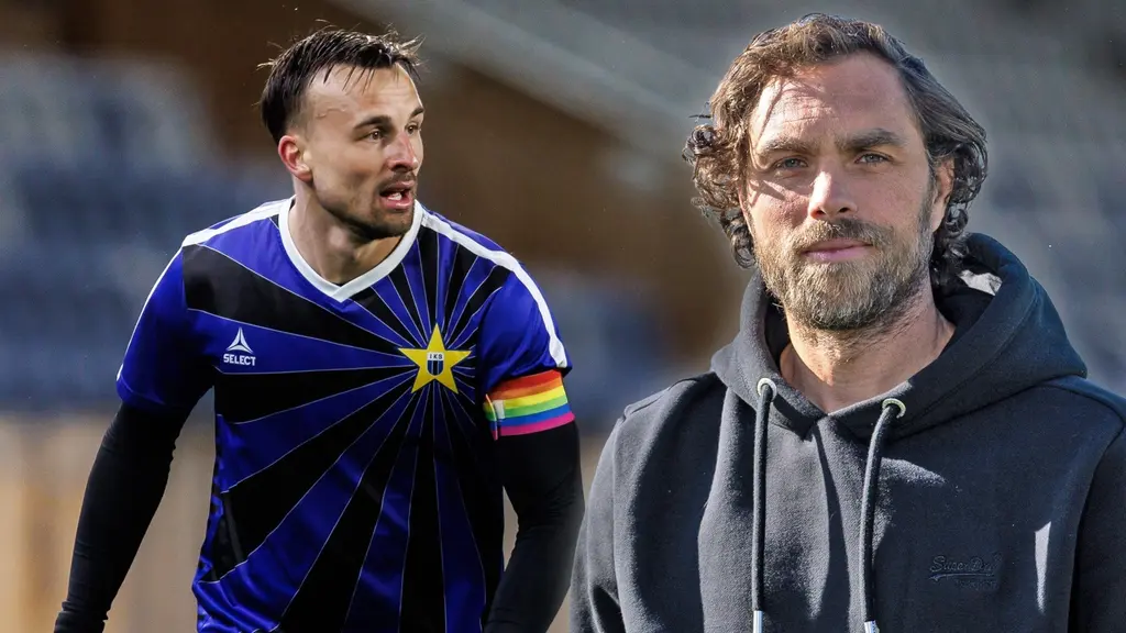 Fotbollsspelare bredvid Radiosportens expert Johan Elmander.