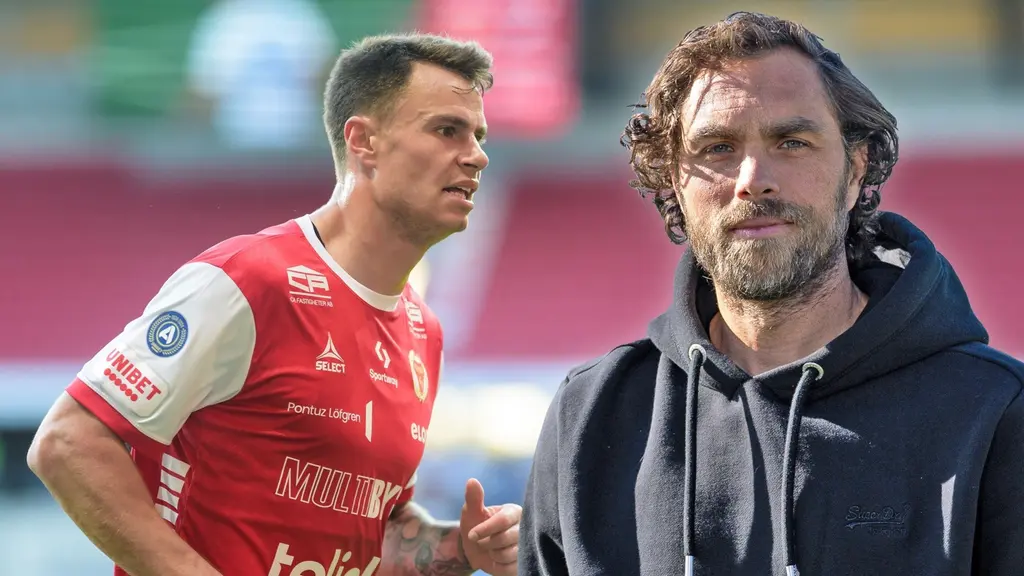 Fotbollsspelare bredvid Radiosportens expert Johan Elmander.