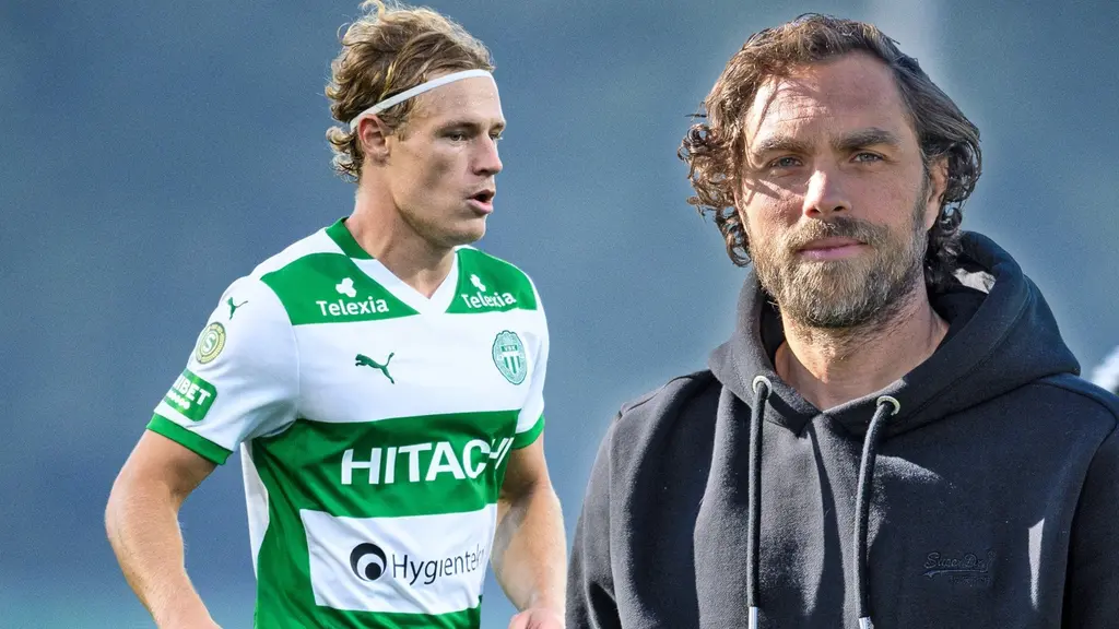 Fotbollsspelare bredvid Radiosportens expert Johan Elmander.