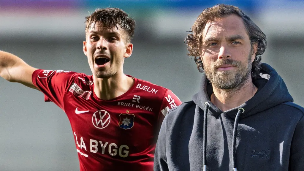 Fotbollsspelare bredvid Radiosportens expert Johan Elmander.